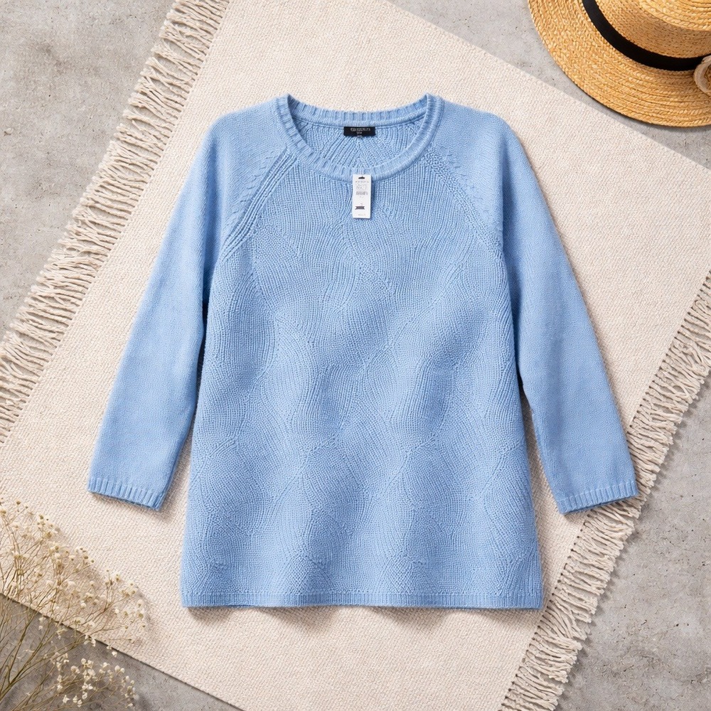Talbots Plus Size 1X‎ Light Cornflower Blue Textured Knit Sweater Women NWT $99